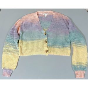 Tillys Full Tilt Pastel Striped Knit Cropped Cardigan Sweater Top Blouse XS 🌸✨
